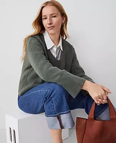 Ann Taylor Relaxed V-neck Sweater In Dried Cilantro