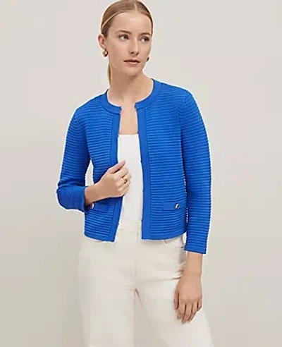 Ann Taylor Ribbed 3/4 Sleeve Sweater Jacket In Power Blue