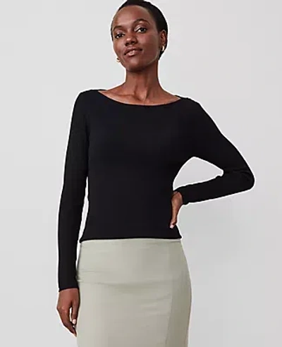 Ann Taylor Ribbed Boatneck Sweater In Black