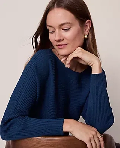 Ann Taylor Ribbed Boatneck Sweater In Blue