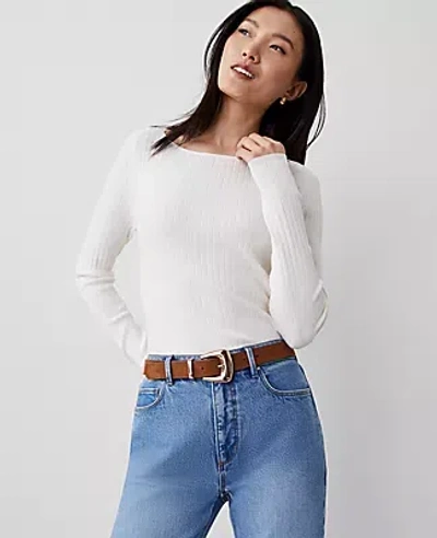 Ann Taylor Ribbed Boatneck Sweater In Winter White