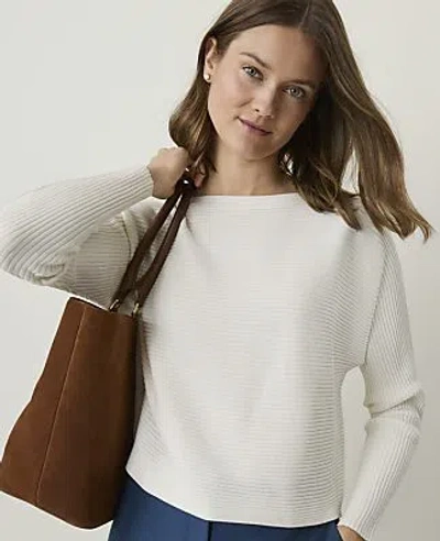 Ann Taylor Ribbed Boatneck Sweater In Winter White