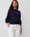 Ann Taylor Ribbed Button Raglan Sweater In Night Sky