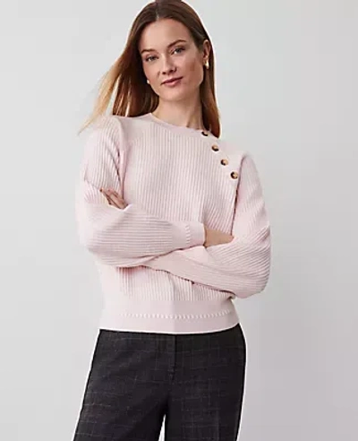 Ann Taylor Ribbed Button Raglan Sweater In Pink Ribbon