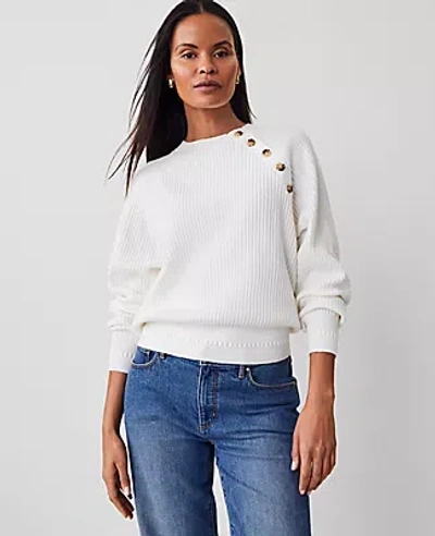 Ann Taylor Ribbed Button Raglan Sweater In Winter White