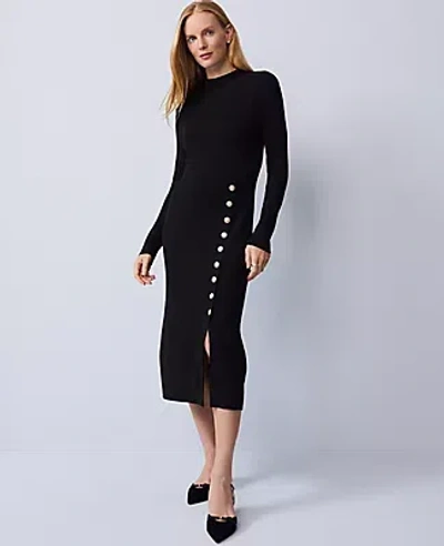 Ann Taylor Ribbed Button Sweater Dress In Black