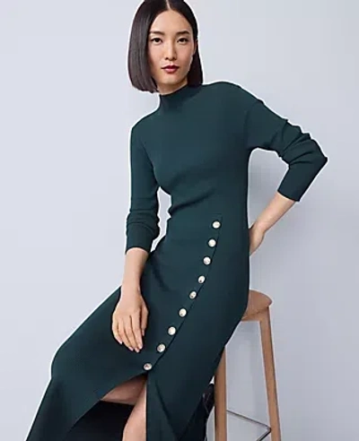 Ann Taylor Ribbed Button Sweater Dress In Green