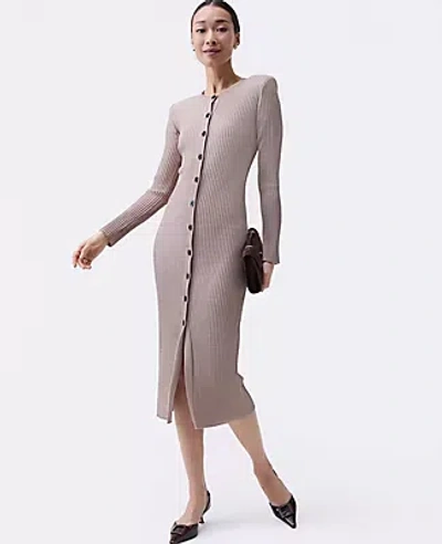 Ann Taylor Ribbed Button Sweater Dress In Neutral