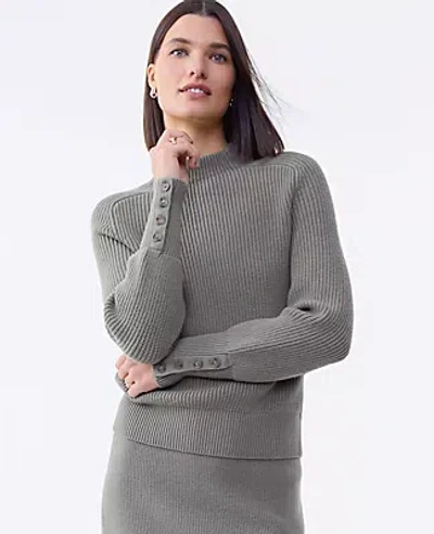 Ann Taylor Ribbed Button Sweater In Gray