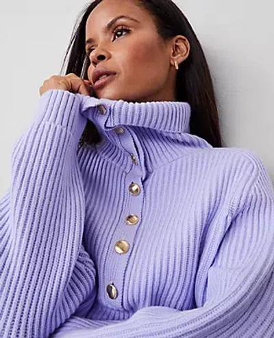 Ann Taylor Ribbed Button Sweater In Lilac Bud