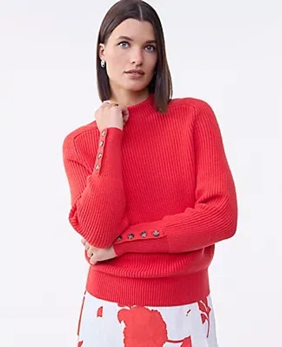 Ann Taylor Ribbed Button Sweater In Red