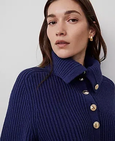 Ann Taylor Ribbed Button Sweater In Royalty Blue