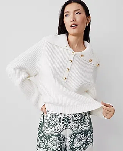 Ann Taylor Ribbed Button Sweater In Winter White