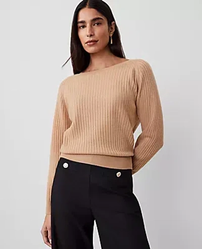 Ann Taylor Ribbed Cashmere Sweater In Cappuccino Tan