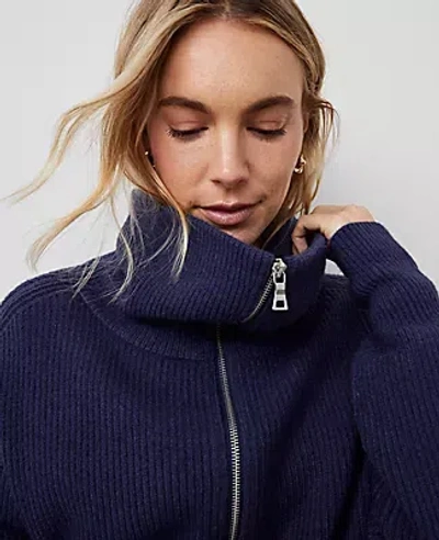 Ann Taylor Ribbed Half Zip Sweater In Pure Sapphire