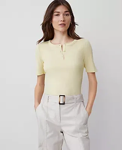 Ann Taylor Ribbed Henley Top In Pale Forsythia