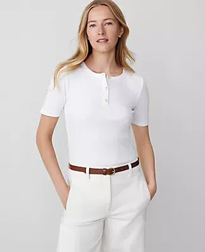 Ann Taylor Ribbed Henley Top In White