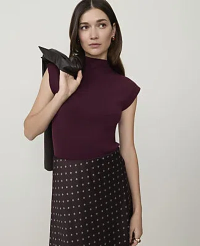 Ann Taylor Ribbed Mock Neck Shell Top In Purest Plum