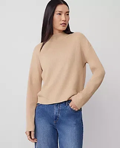 Ann Taylor Ribbed Mock Neck Sweater In Baguette