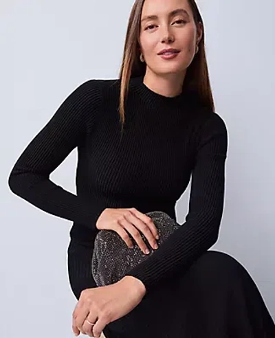 Ann Taylor Ribbed Mock Neck Sweater Dress In Black