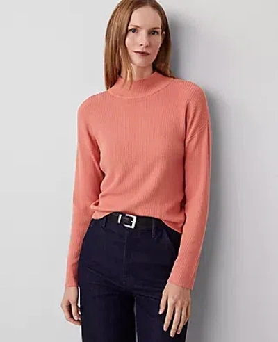Ann Taylor Ribbed Mock Neck Sweater In Rose Dusk