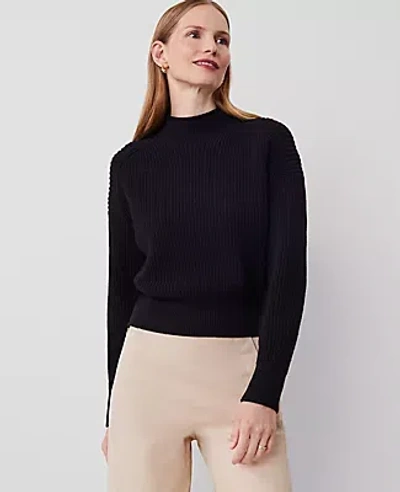 Ann Taylor Ribbed Mock Neck Wedge Sweater In Black