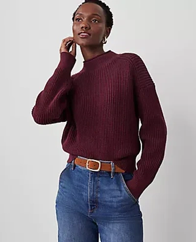 Ann Taylor Ribbed Mock Neck Wedge Sweater In Mauve Rose