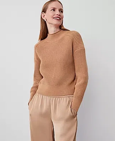 Ann Taylor Ribbed Mock Neck Wedge Sweater In Perfect Camel