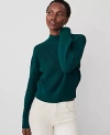 Ann Taylor Ribbed Mock Neck Wedge Sweater In Rainforest