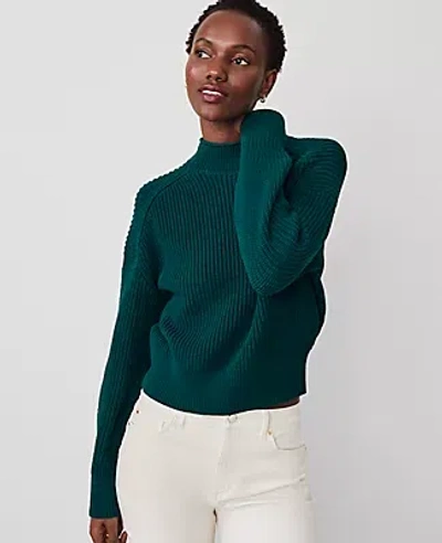 Ann Taylor Ribbed Mock Neck Wedge Sweater In Rainforest