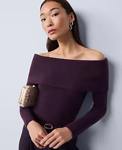 Ann Taylor Ribbed Off-the-shoulder Sweater In Purple