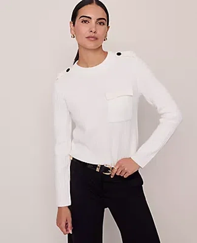 Ann Taylor Ribbed Pocket Sweater In White