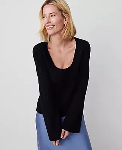 Ann Taylor Ribbed Scoop Neck Sweater In Black