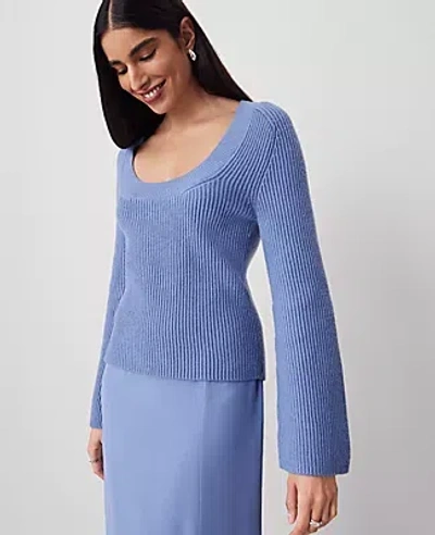 Ann Taylor Ribbed Scoop Neck Sweater In Colony Blue