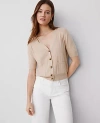 Ann Taylor Ribbed Short-sleeve Pocket Cardigan In Toasted Oat
