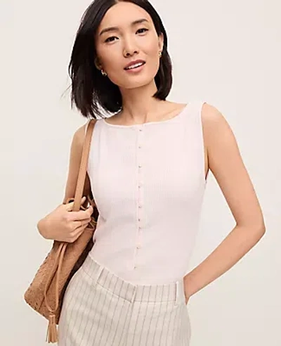 Ann Taylor Ribbed Sleeveless Button Top In White