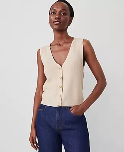 Ann Taylor Ribbed Sweater Vest In Toasted Oat