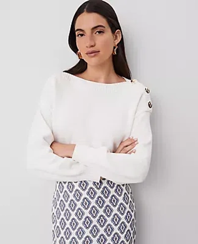 Ann Taylor Ribbed-trim Boatneck Sweater In Winter White