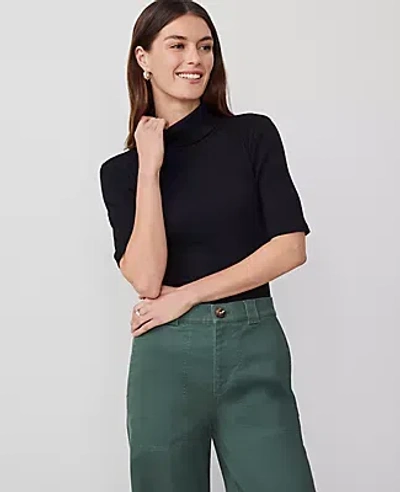 Ann Taylor Ribbed Turtleneck Elbow Sleeve Top In Black