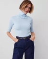 Ann Taylor Ribbed Turtleneck Elbow Sleeve Top In Nordic Sky Blue