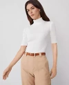 Ann Taylor Ribbed Turtleneck Elbow Sleeve Top In Winter White