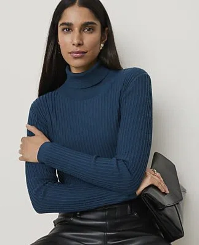 Ann Taylor Ribbed Turtleneck Sweater In Blue
