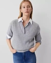 Ann Taylor Ribbed V-neck Sweater Vest In Pebble Grey Heather