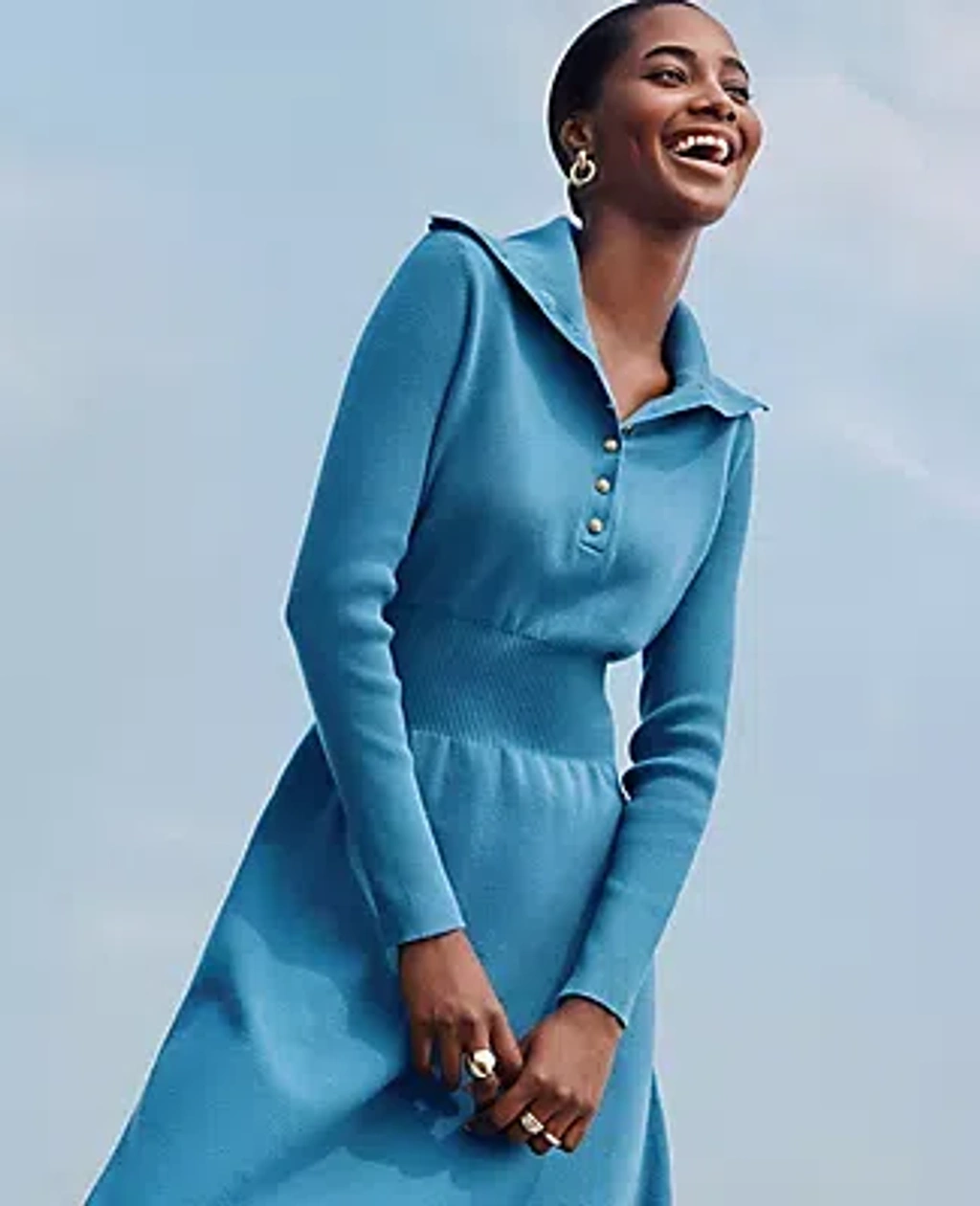 Ann Taylor Ribbed-waist Sweater Dress In Balmy Blue | ModeSens