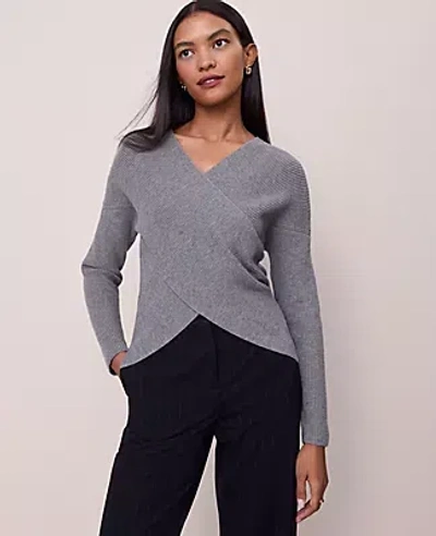 Ann Taylor Ribbed Wrap Sweater In Gray