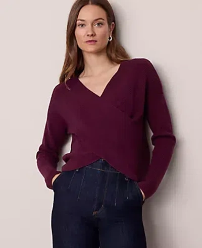 Ann Taylor Ribbed Wrap Sweater In Purple