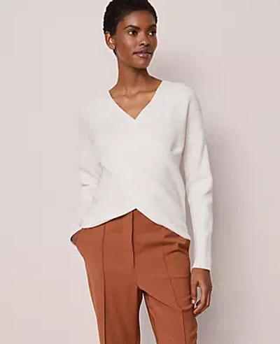 Ann Taylor Ribbed Wrap Sweater In White