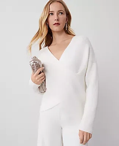 Ann Taylor Ribbed Wrap Sweater In Winter White