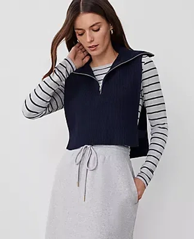 Ann Taylor Ribbed Zip Dickie Sweater Vest In Night Sky
