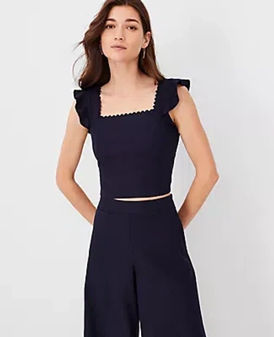 Ann Taylor Ric Rac Flounce Linen Blend Tank Top In Night Sky